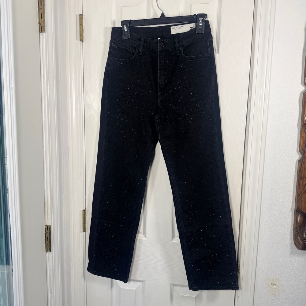 Rag & Bone Harlow Jewel Mid-Rise Ankle‎ Jeans Black 25 - Picture 7 of 11